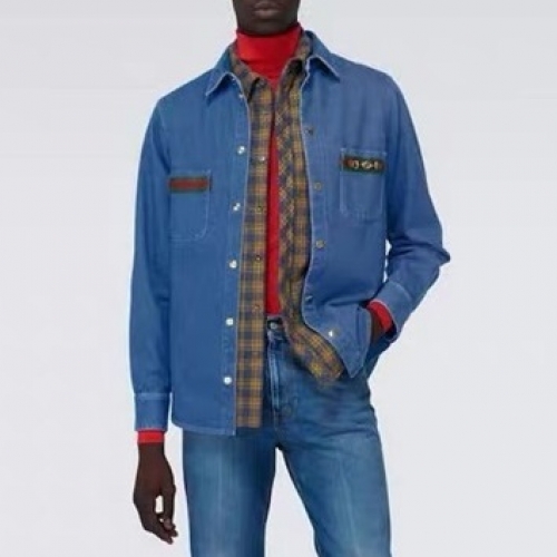 グッチグッチメンズカジュアルデニムシャツc03346.ブルー