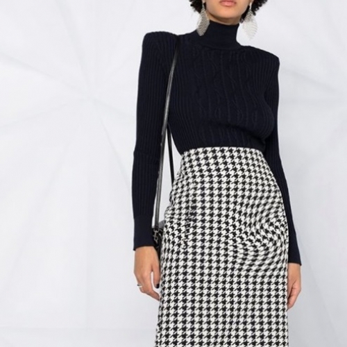 -バルマンレディースタートルネックウールセーターm0108ネイビー