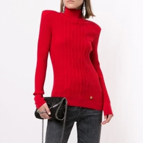-バルマンレディースタートルネックウールセーターm0110レッド