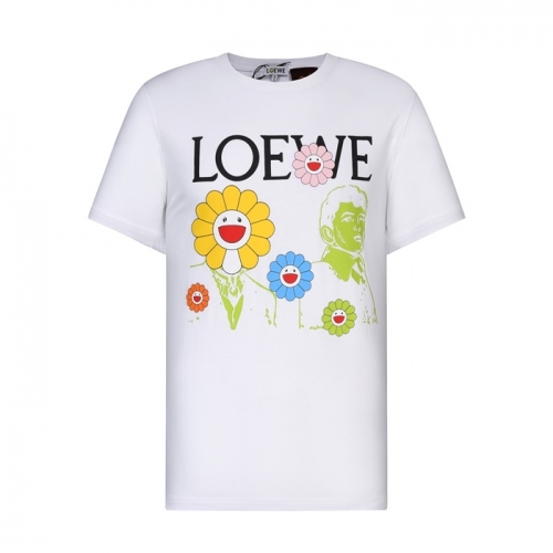 ロエベロエベメンズスマイルシルケット半袖Tシャツe0368ホワイト