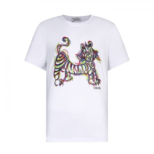 ディオール-ディオールユニセックスカジュアルクルーネック半袖Tシャツo01109ホワイト