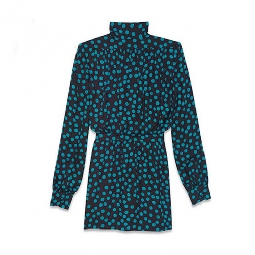 -サンローランレディースシルクワンピースl0109ブルー