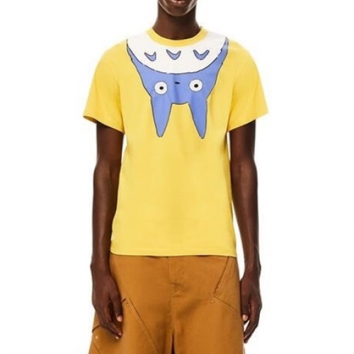 ロエベロエベメンズスマイルシルケット半袖Tシャツe0371イエロー