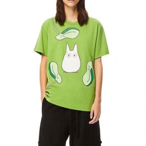 ロエベロエベメンズスマイルシルケット半袖Tシャツe0372グリーン