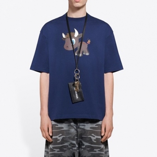 バレンシアガバレンシアガユニセックスコットン半袖Tシャツl0934ブルー