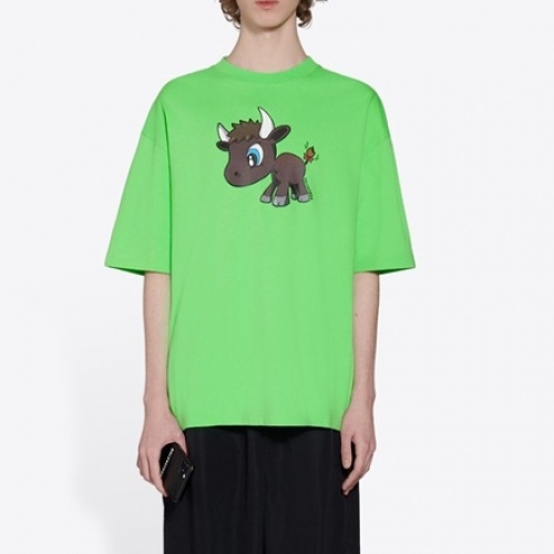 バレンシアガバレンシアガユニセックスコットン半袖Tシャツl0935グリーン