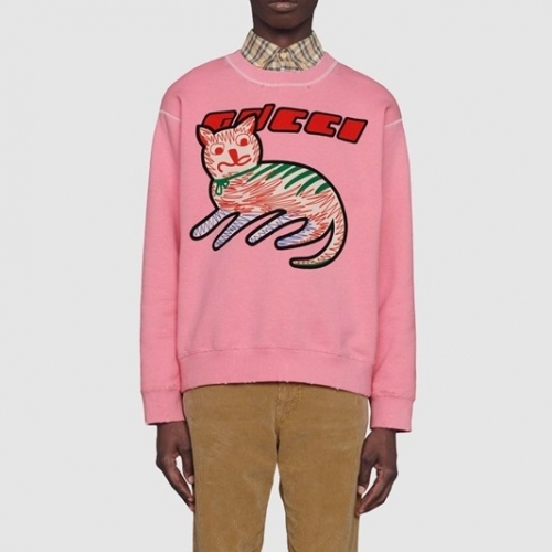 グッチ-グッチユニセックスコットンクルーネック長袖Tシャツc03432ピンク