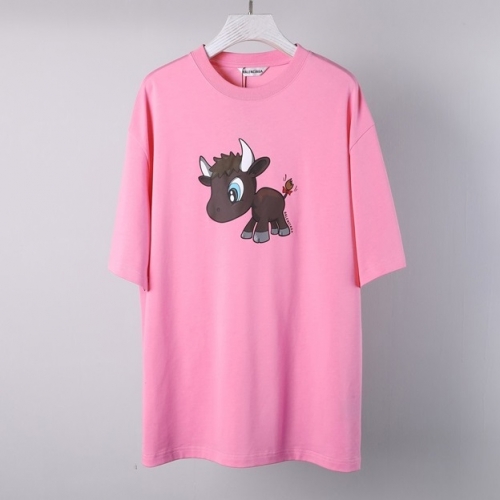 バレンシアガバレンシアガユニセックスコットン半袖Tシャツl0951ピンク