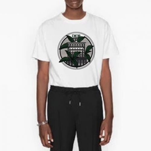 ディオール-ディオールユニセックスカジュアルクルーネック半袖Tシャツo01145ホワイト