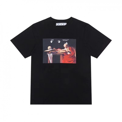 オフホワイトオフホワイトユニセックスプリントコットン半袖Tシャツf0648ブラック