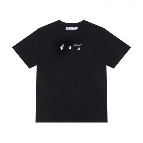 オフホワイトオフホワイトユニセックスプリントコットン半袖Tシャツf0650ブラック