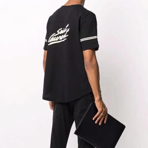 サンローランメンズコットン半袖Tシャツl0110ブラック