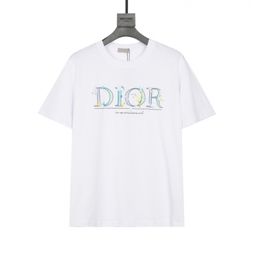 ディオール-ディオールユニセックスカジュアルクルーネック半袖Tシャツo01148ホワイト