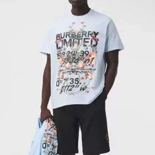 バーバリーバーバリーユニセックスコットン半袖Tシャツr03725.ブルー