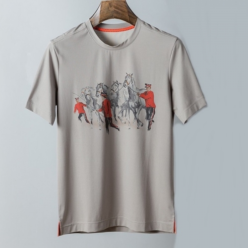 エルメス-エルメスメンズクルーネック半袖Tシャツr0598グレー