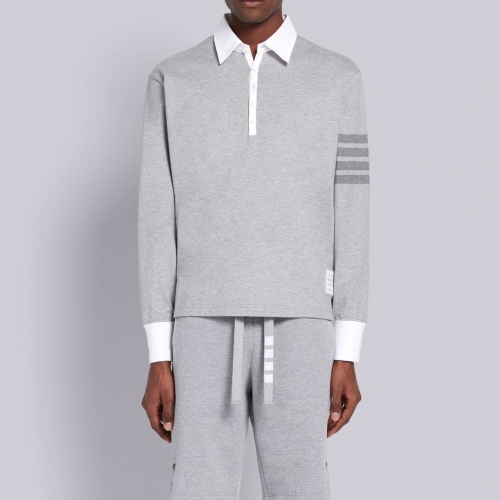 トムブラウン-トムブラウンメンズストラップクルーネック長袖Tシャツm01243グレー