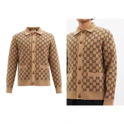 グッチメンズトレンディネック両面カーディガンc03522ブラウン