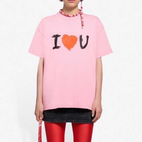 バレンシアガバレンシアガユニセックスコットン半袖Tシャツl0980ピンク