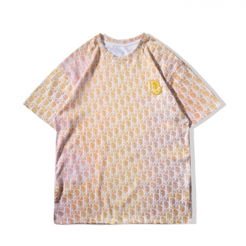 ディオール-ディオールユニセックスカジュアルクルーネック半袖Tシャツo01171.オレンジ