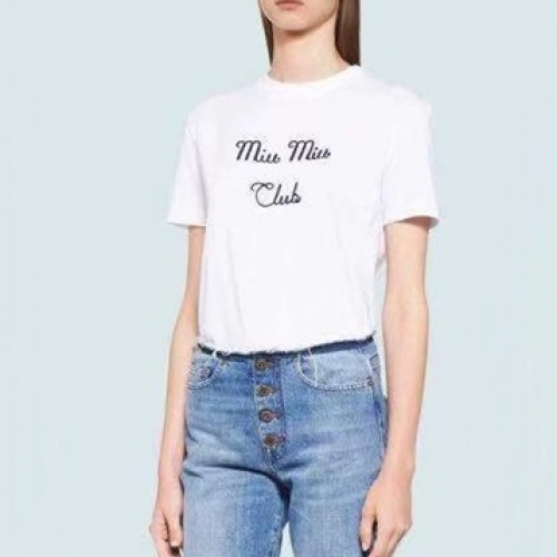 ミュウミュウユニセックスコットン半袖Tシャツu0212ホワイト