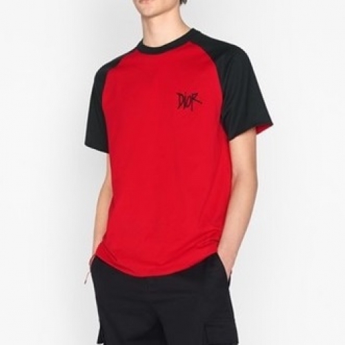 ディオール-ディオールユニセックスカジュアルクルーネック半袖Tシャツo01180レッド