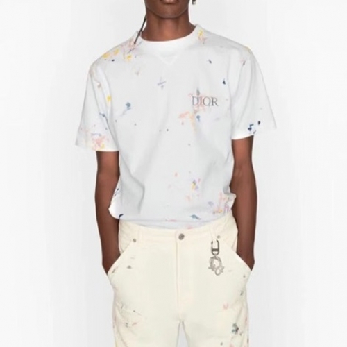 -ディオールユニセックスカジュアルクルーネック半袖Tシャツo01184ホワイト