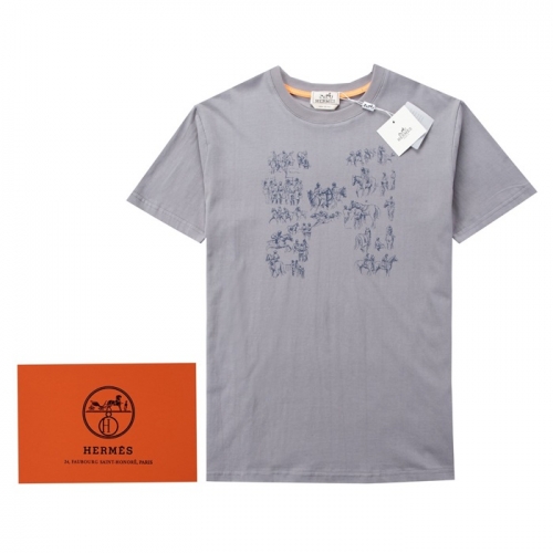 エルメス-エルメスメンズクルーネック半袖Tシャツr0613グレー
