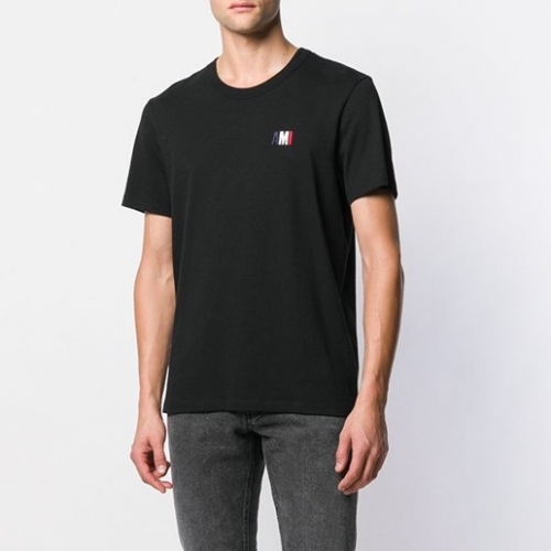 アミユニセックスコットンカジュアル半袖Tシャツ0098ブラック