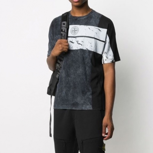 ストーンアイランド-ストーンアイランドメンズクルーネックコットン半袖Tシャツo0307グレー