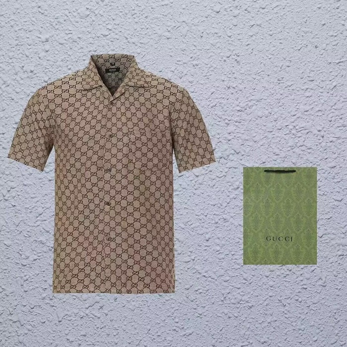 グッチメンズブラウン半袖シャツu03604