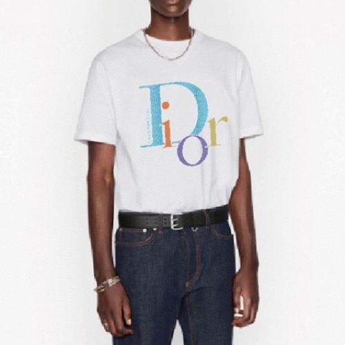 -ディオールユニセックスカジュアルクルーネック半袖Tシャツo01216ホワイト