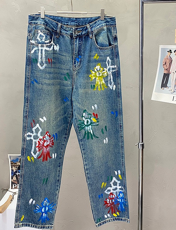 クロムハーツメンズカジュアルデニムジーンズr0340ブルー