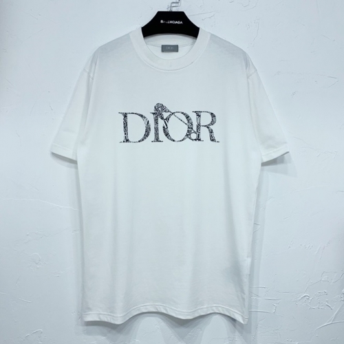 -ディオールユニセックスカジュアルクルーネック半袖Tシャツo01220ホワイト