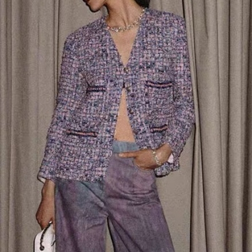 シャネルレディースラグジュアリーツイードジャケットa0612パープル