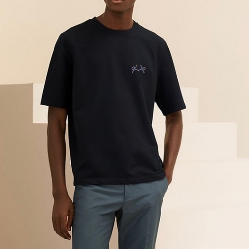 -エルメスメンズクルーネック半袖Tシャツr0638ブラック