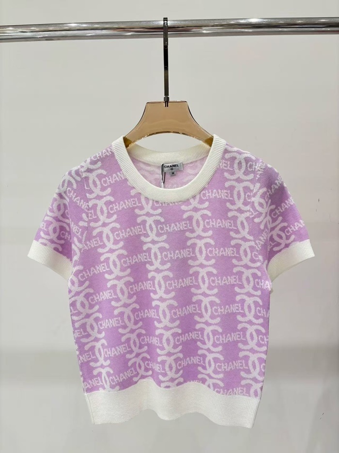 シャネルユニセックスコットン半袖Tシャツl0680ピンク