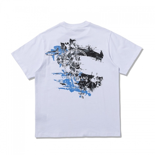 -ストーンアイランドメンズクルーネックコットン半袖Tシャツo0318ホワイト