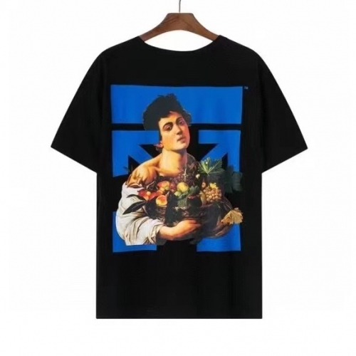 オフホワイトユニセックスプリントコットン半袖Tシャツf0727ブラック