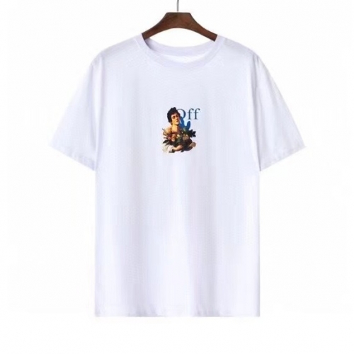 オフホワイトユニセックスプリントコットン半袖Tシャツf0728ホワイト