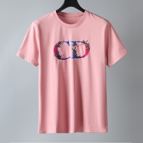 カジュアル-ディオールユニセックスカジュアルクルーネック半袖Tシャツo01235ピンク