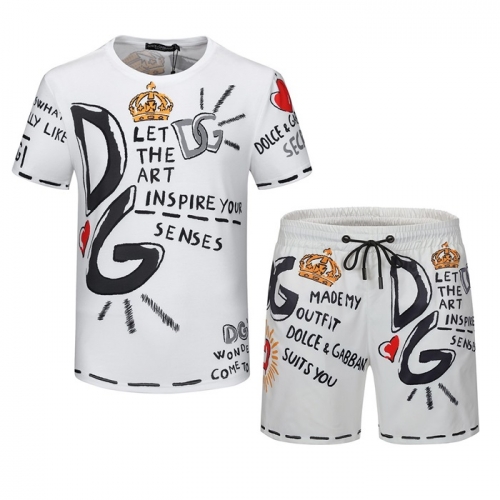 ドルチェ＆ガッバーナメンズカジュアルトレーニング半袖Tシャツ&ショートパンツl0325ホワイト