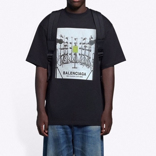 バレンシアガユニセックスコットン半袖Tシャツl01031ブラック