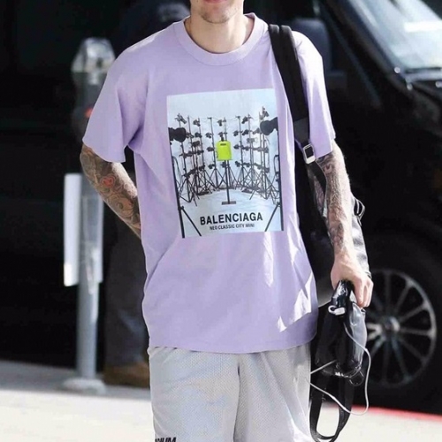 バレンシアガユニセックスコットン半袖Tシャツl01033パープル