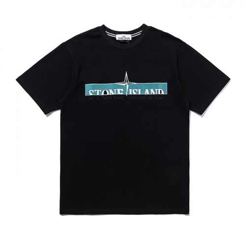 -ストーンアイランドメンズクルーネックコットン半袖Tシャツo0336ブラック