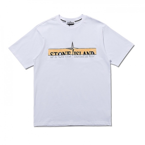 -ストーンアイランドメンズクルーネックコットン半袖Tシャツo0337ホワイト