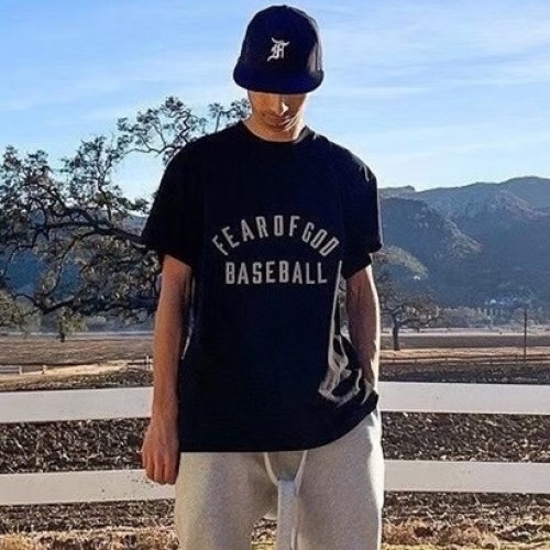 フィアオブゴッドユニセックスミニマルコットン半袖Tシャツa0274ブラック