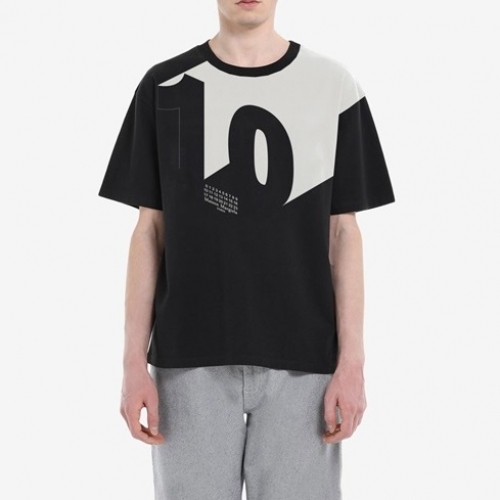 メゾンマルジェラユニセックスプリントコットン半袖Tシャツi0048ブラック