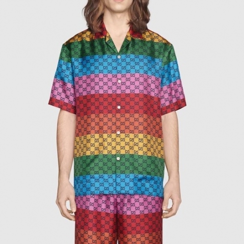 グッチユニセックスカジュアルコットンシャツc03783ブルー