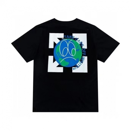 オフホワイトユニセックスプリントコットン半袖Tシャツf0744ブラック