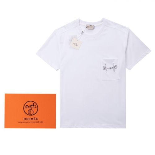 -エルメスメンズクルーネック半袖Tシャツr0657ホワイト